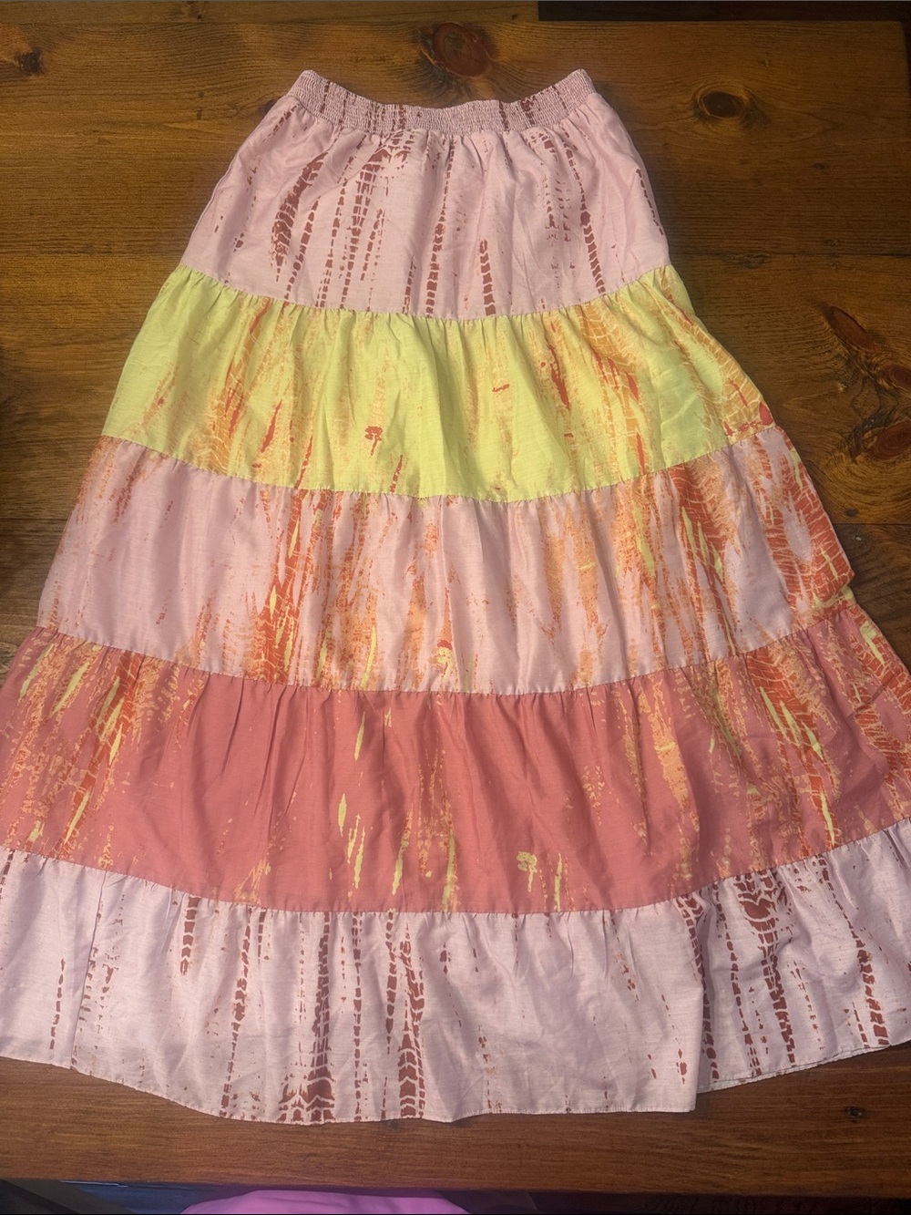 Striped Tiered Pink and Yellow Maxi Skirt